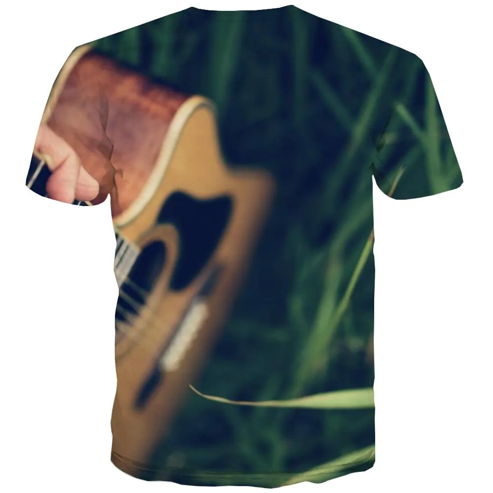 Guitar T-shirt Men Music Tshirt Printed Wooden Tshirts Novelty Metal T-shirts 3d