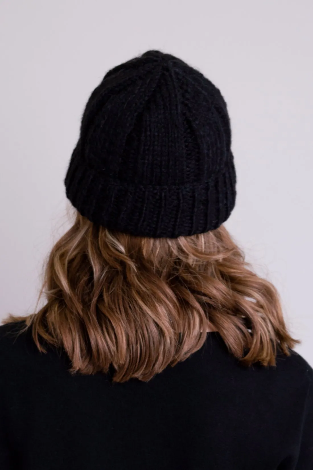 Hand Knit Beanie, Black, Wool