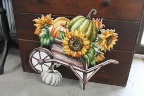 Harvest Pumpkin Porch Decor Farmstand Sunflower Cart Gift Gourd Fall Autumn Wheel Barrel Printed Flower Bed Decoration Orange Green Rustic