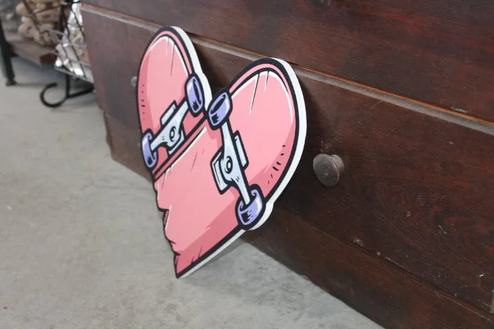 Heart Skateboard Cutout Printed Valentines Day Rocker Wooden Wall Art Skater Gift Broken Love Grunge Hipster Skate Park Punk