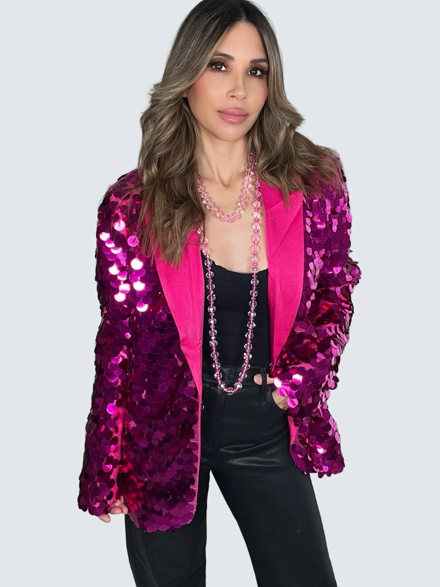 Hot Pink Sequin Oversized Blazer