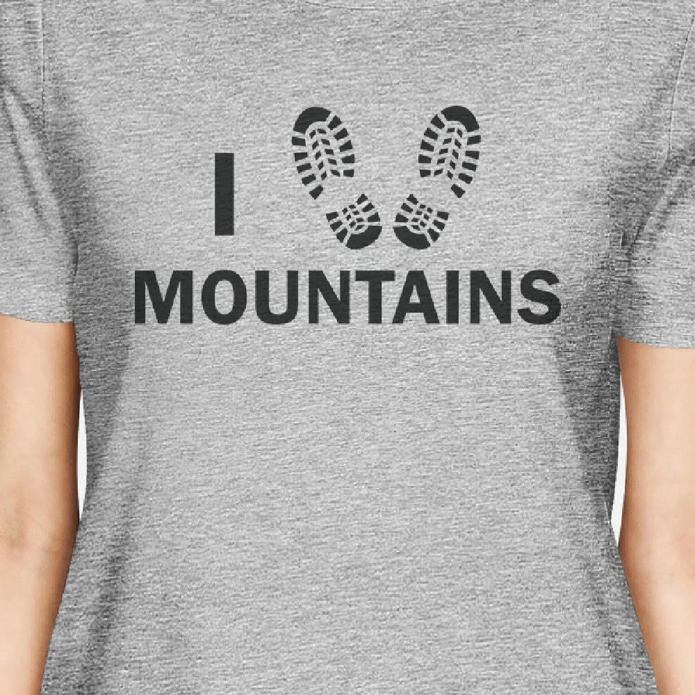 I Heart Mountains Women's Gray Cotton T-Shirt Trendy Graphic Design