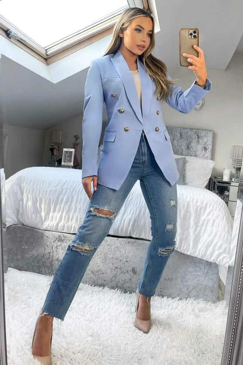 Ice Blue Military Style Blazer