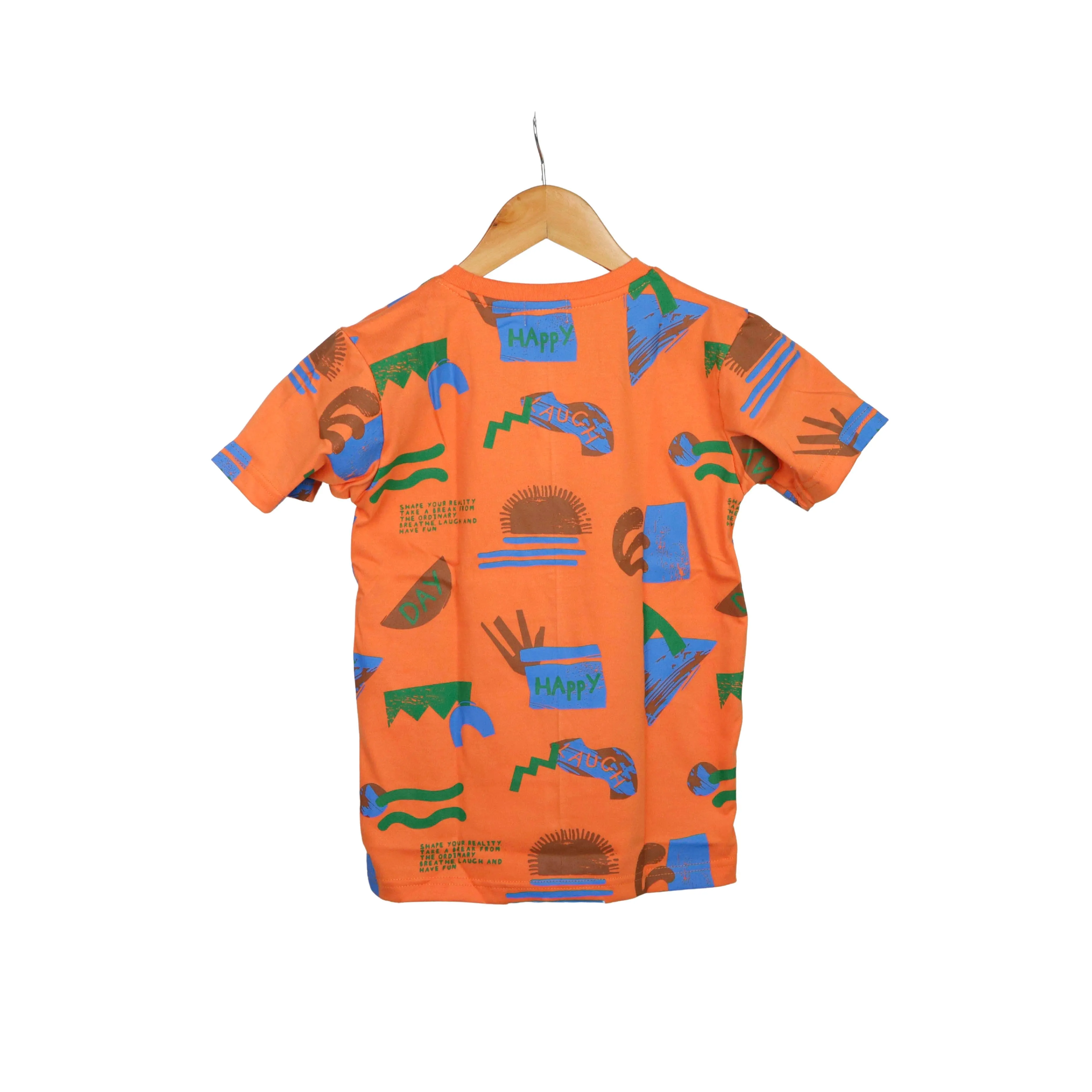 JKC Short Sleeves T-shirt with Laugh Happy Day Print - Orange