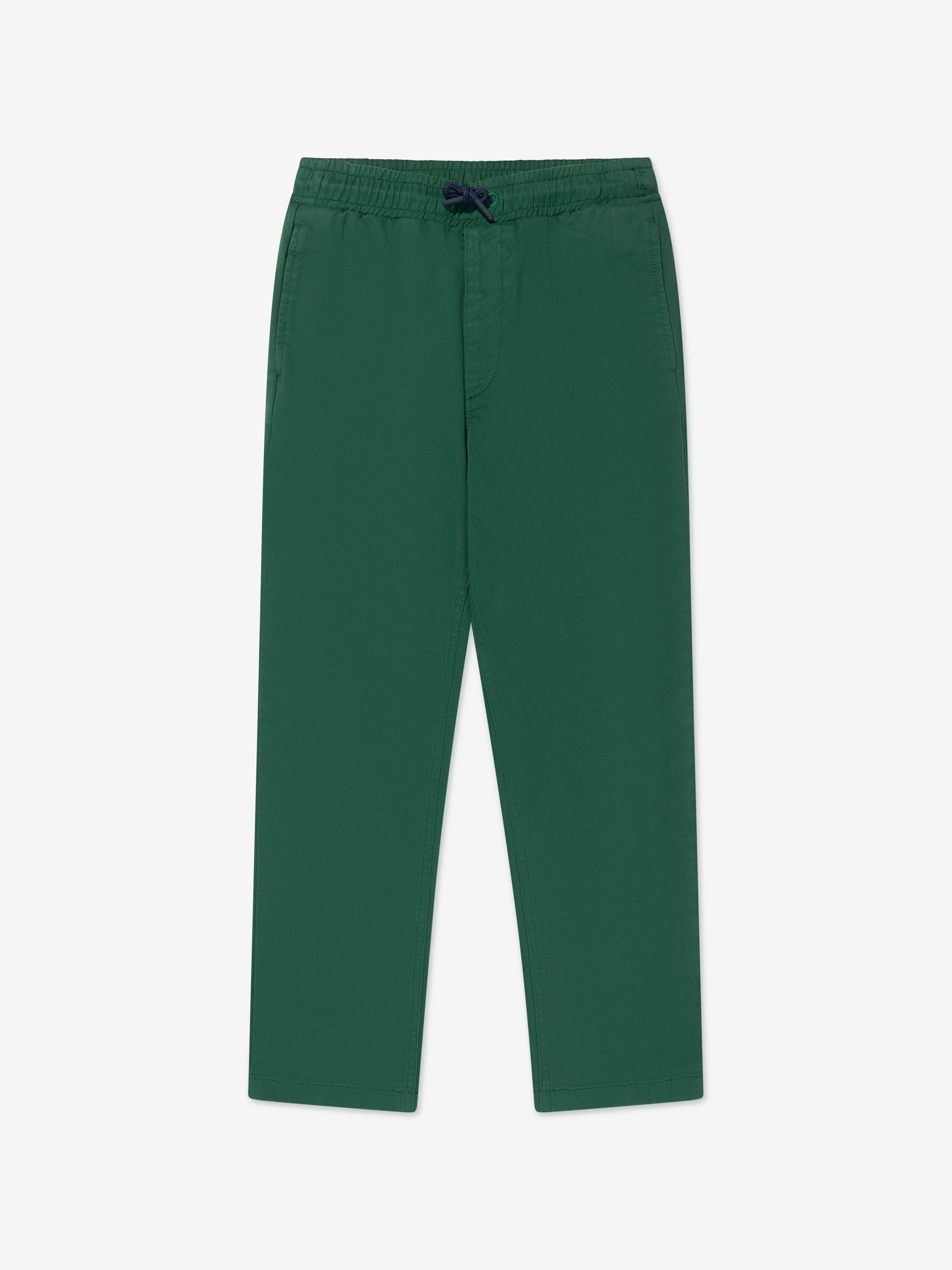 KENZO Boys Straight Cut Twill Trousers in Green