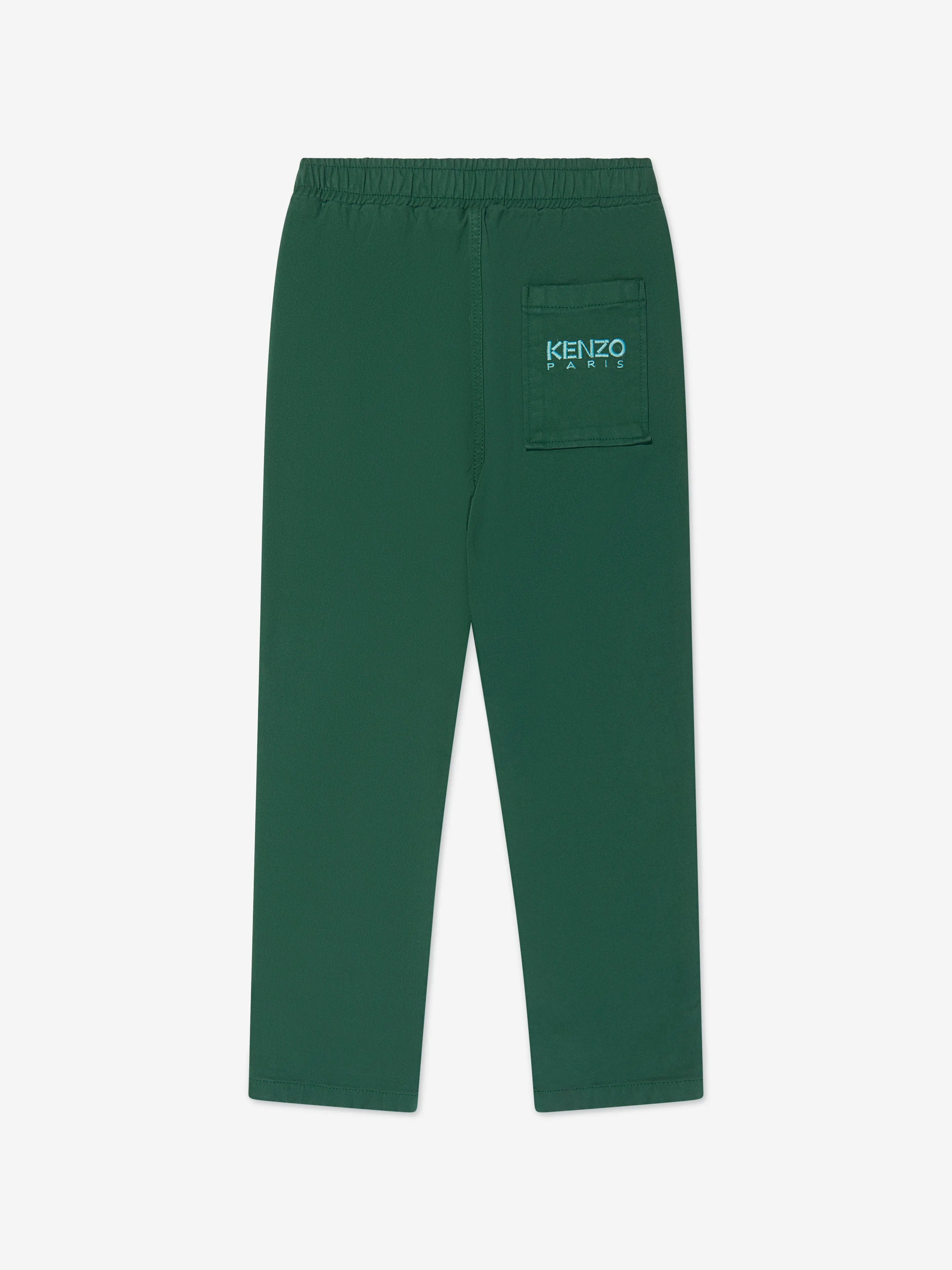 KENZO Boys Straight Cut Twill Trousers in Green