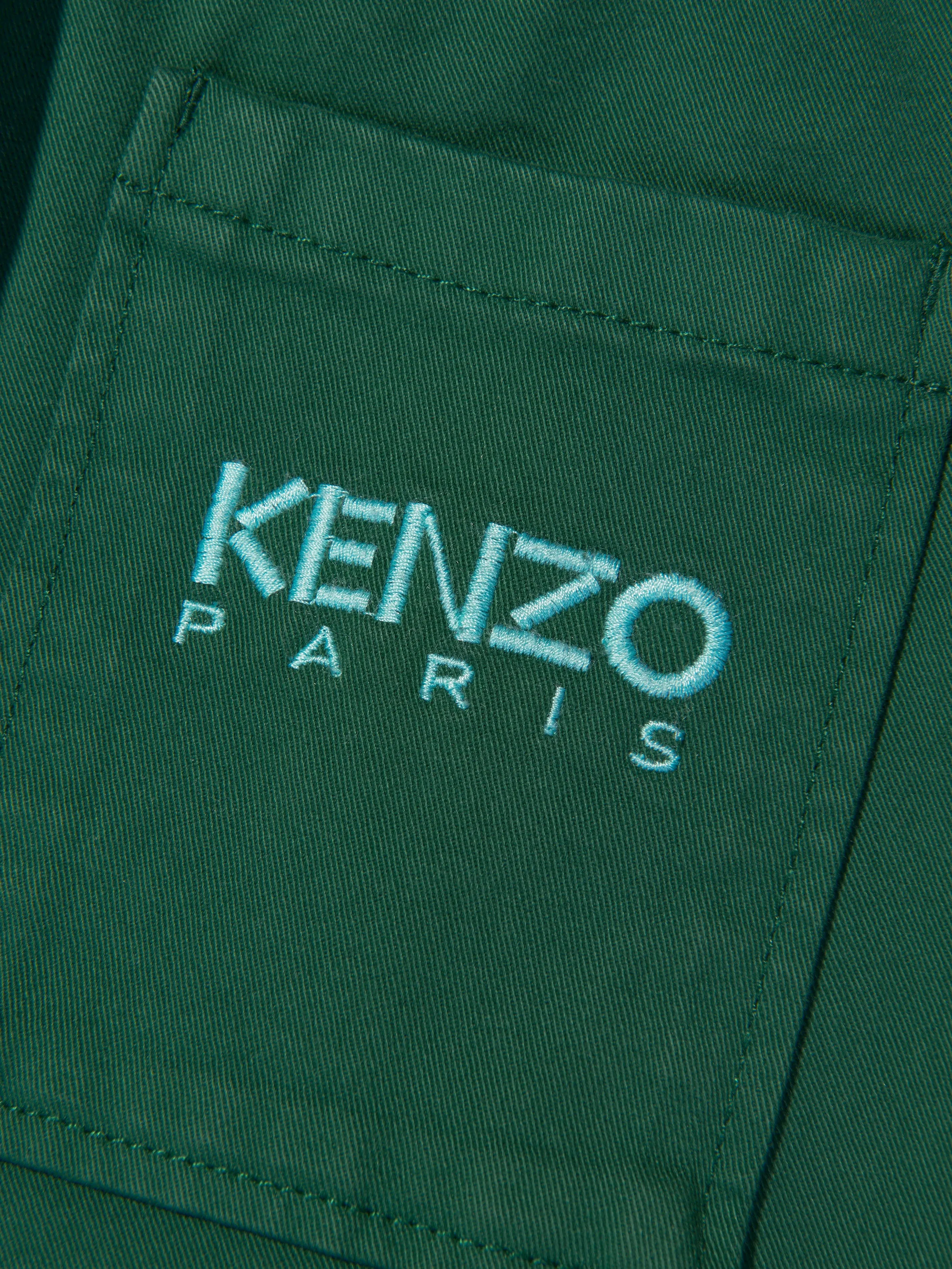 KENZO Boys Straight Cut Twill Trousers in Green