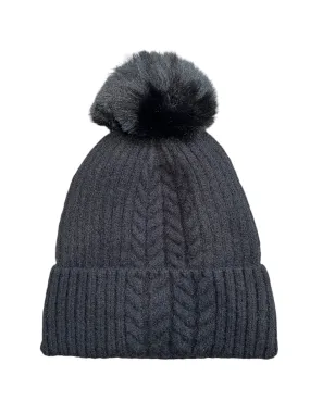 Knit Fleece Lined Pom Hat | Black