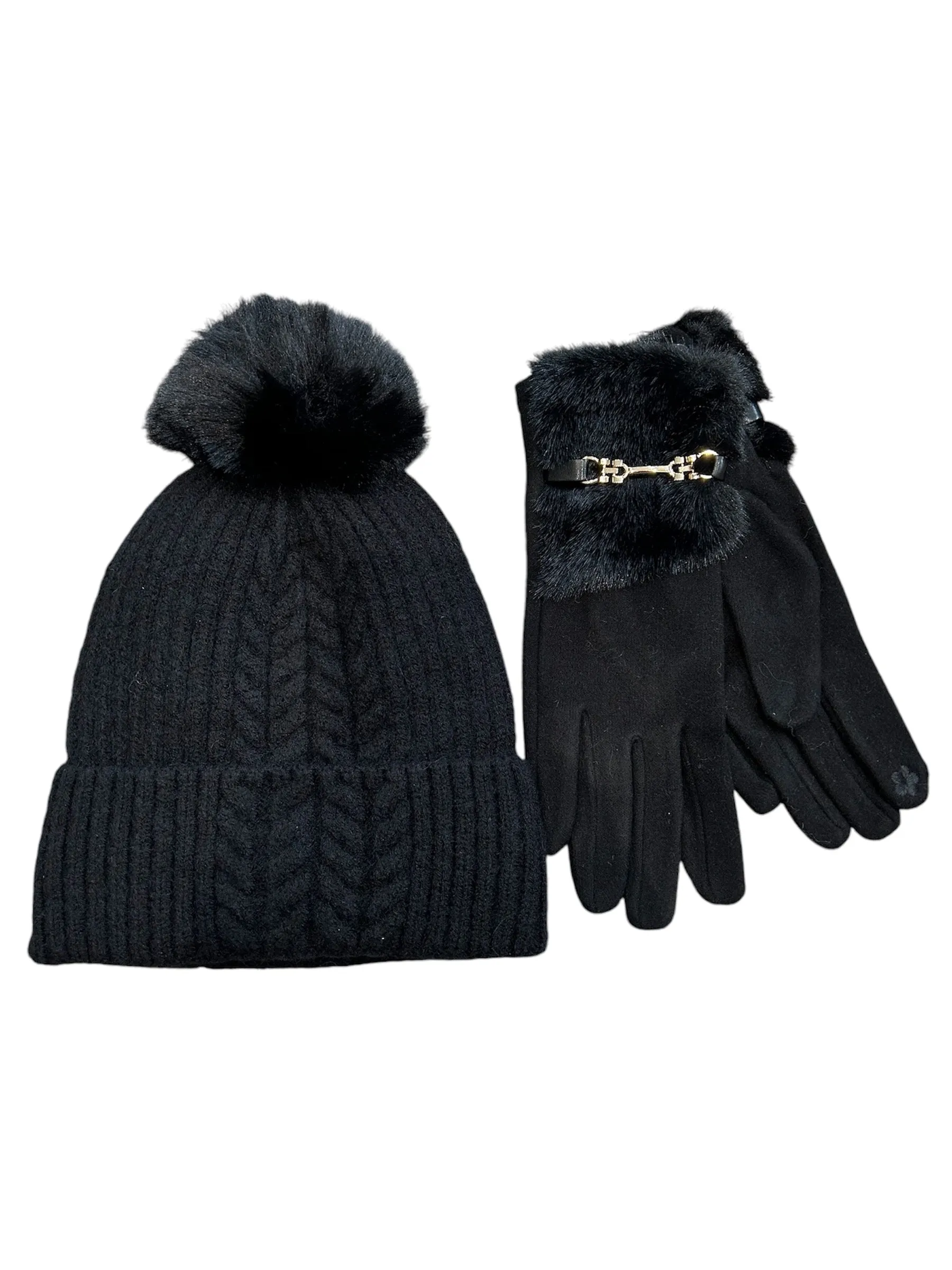 Knit Fleece Lined Pom Hat | Black