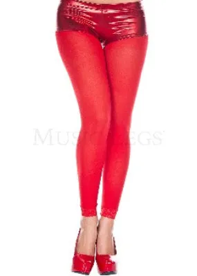 Lace trim opaque leggings Red