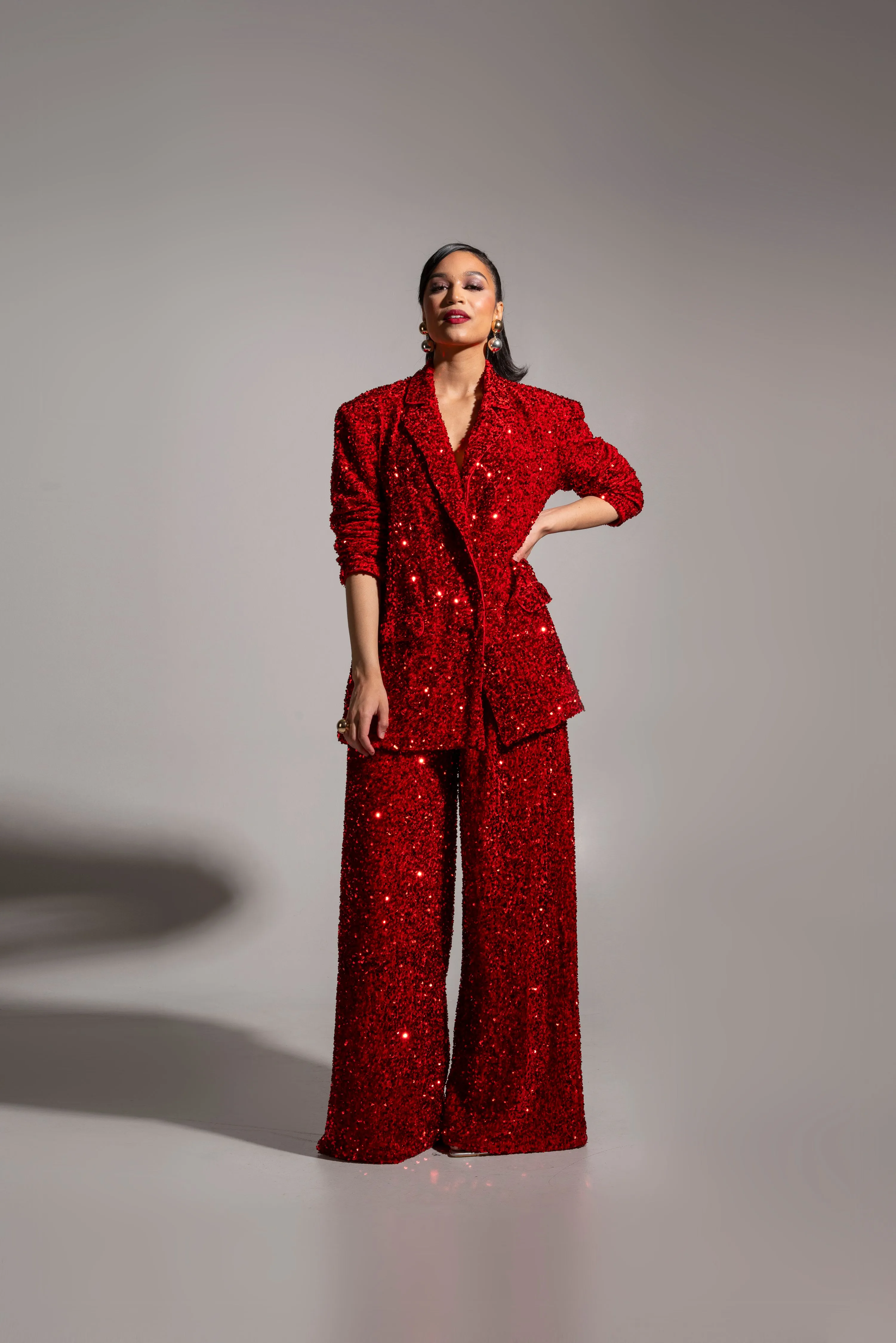 LIZA Sequin Blazer in RUBY