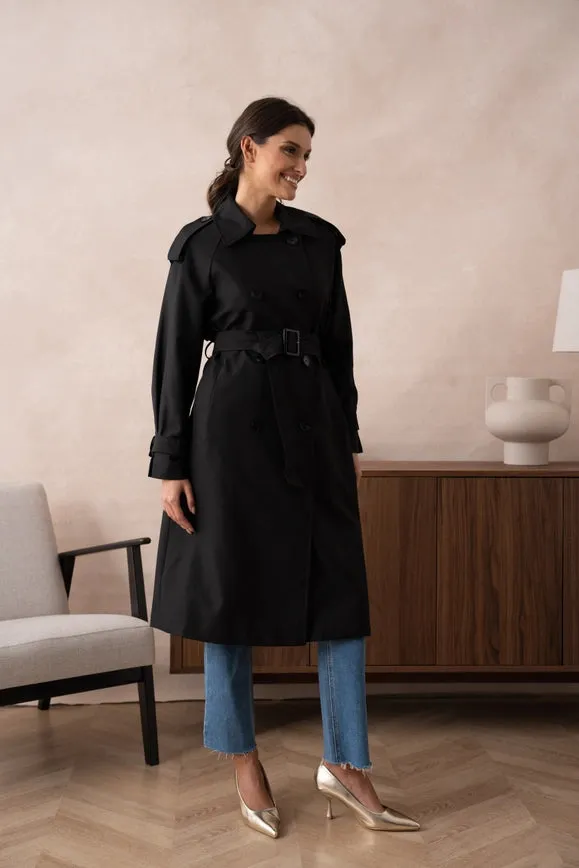 Long Trench Coat with Belt Black