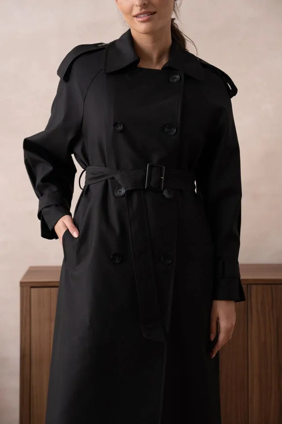 Long Trench Coat with Belt Black