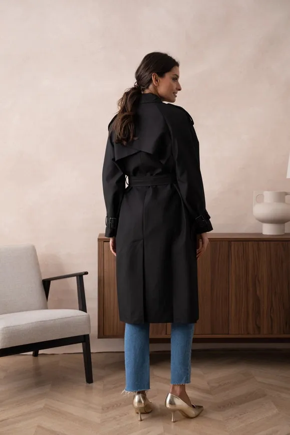 Long Trench Coat with Belt Black