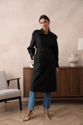 Long Trench Coat with Belt Black