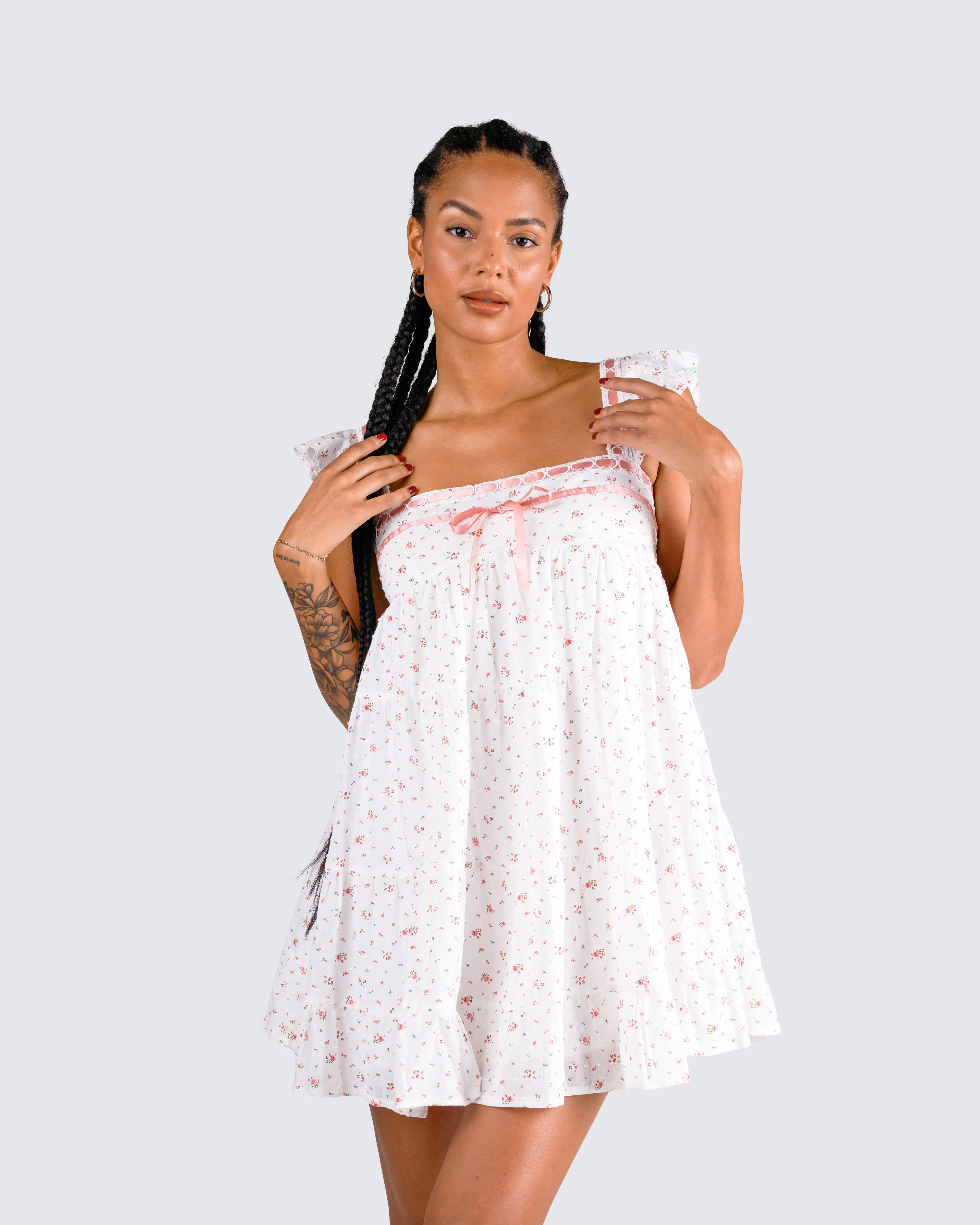 Mallory White Floral Mini Dress