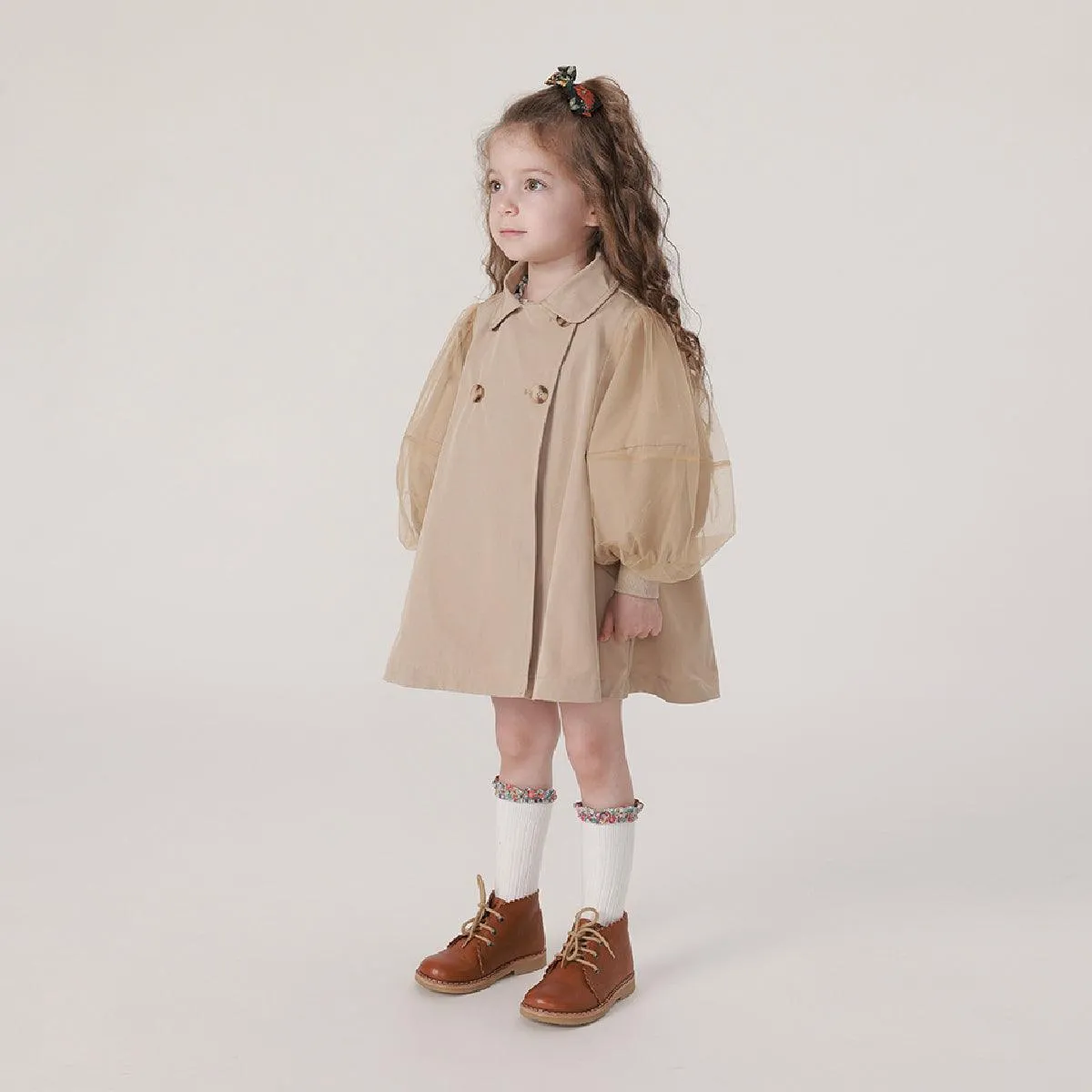 MARC & JANIE Girls A-line Lantern Sleeve Trench Coat 230165