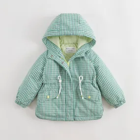 MARC & JANIE Girls Green Plaid Printed Hooded Coat 231787