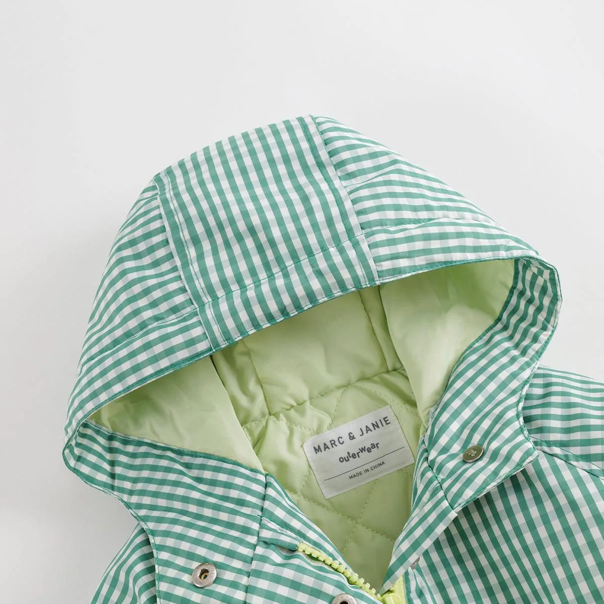 MARC & JANIE Girls Green Plaid Printed Hooded Coat 231787