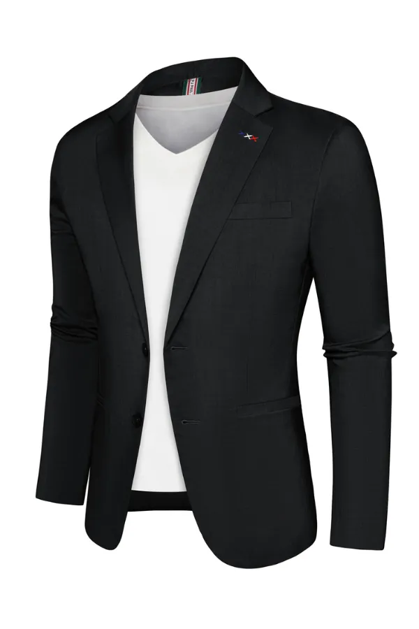 Men Two-Button Suit Coat Casual Back Slit Notch Lapel Blazer Coat