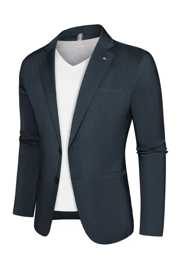 Men Two-Button Suit Coat Casual Back Slit Notch Lapel Blazer Coat