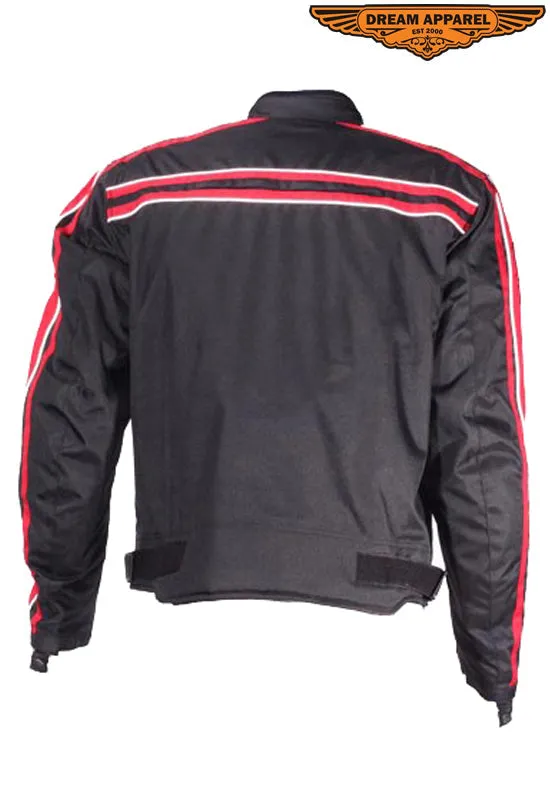 Men's Black Lightweight Textile Jacket W/ Red Striped Design