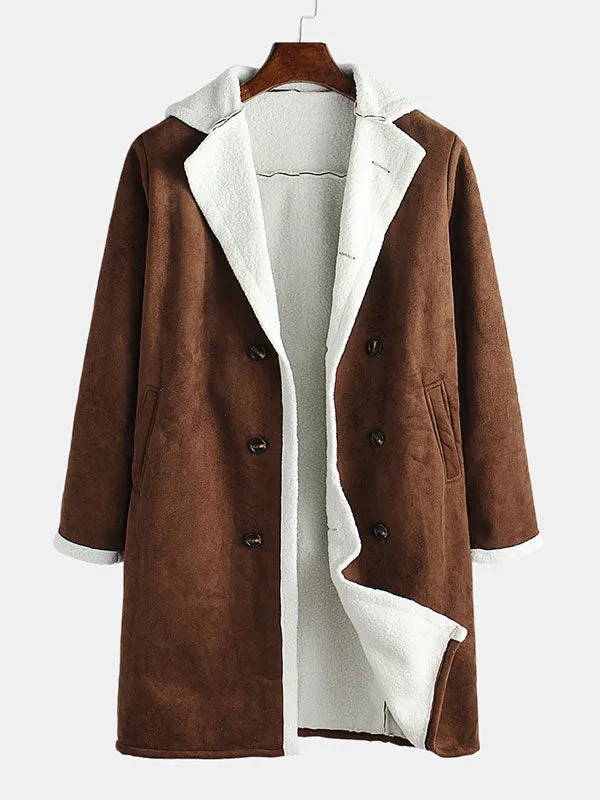 Men's Double Breasted Faux Suede Coat