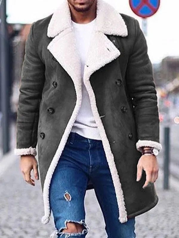 Men's Double Breasted Faux Suede Coat