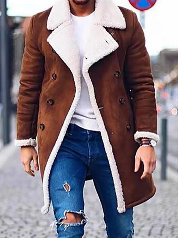 Men's Double Breasted Faux Suede Coat