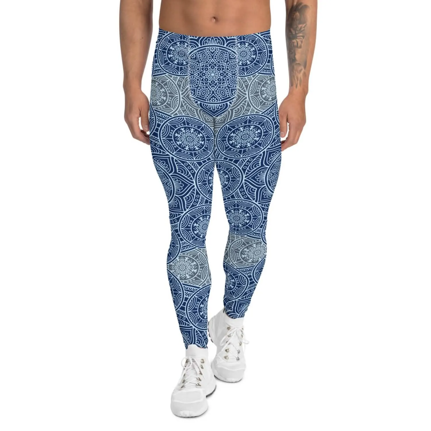 Men's Light Blue Mandala Performance Leggings