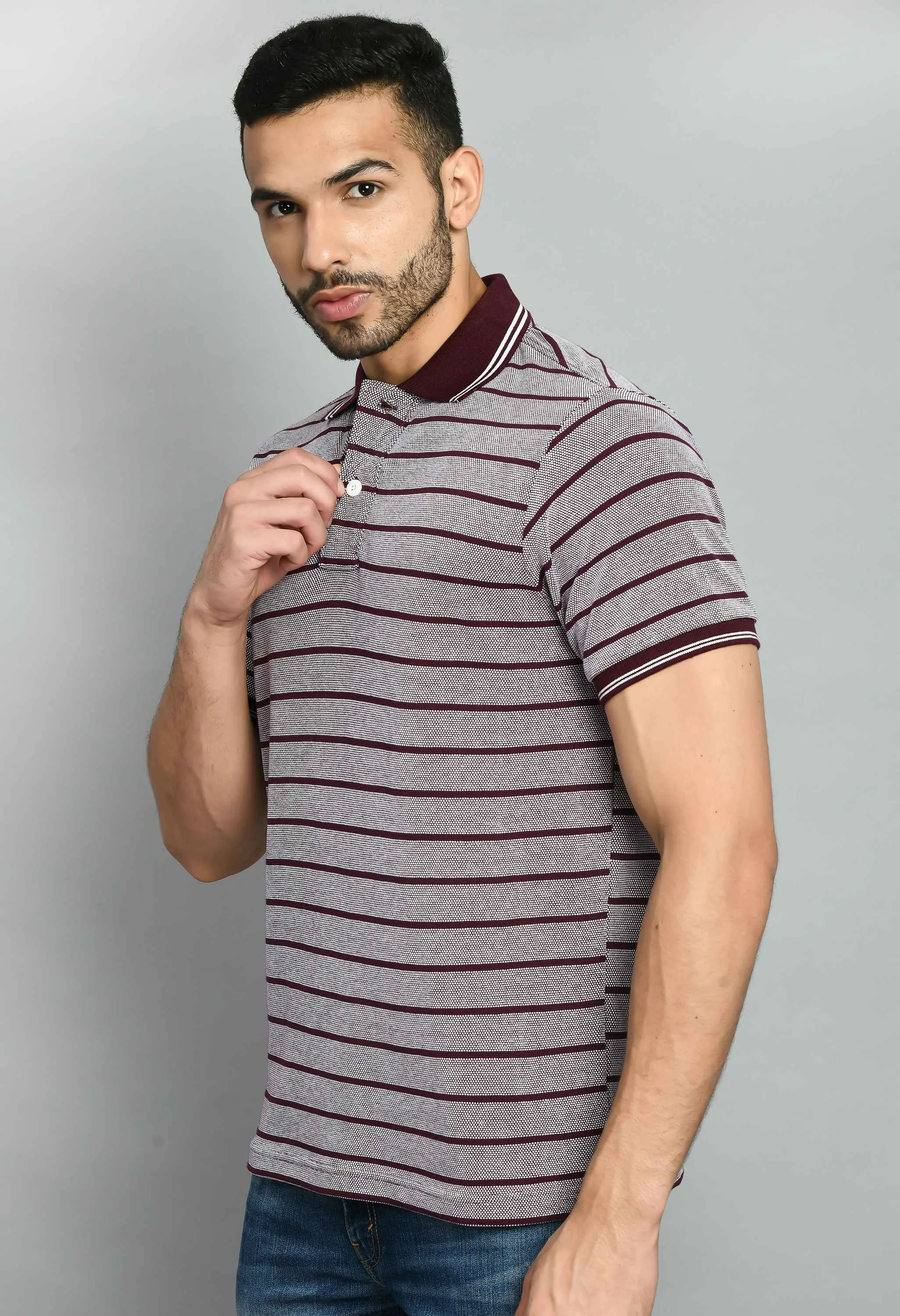 Men's Striped Maroon Polo Tees