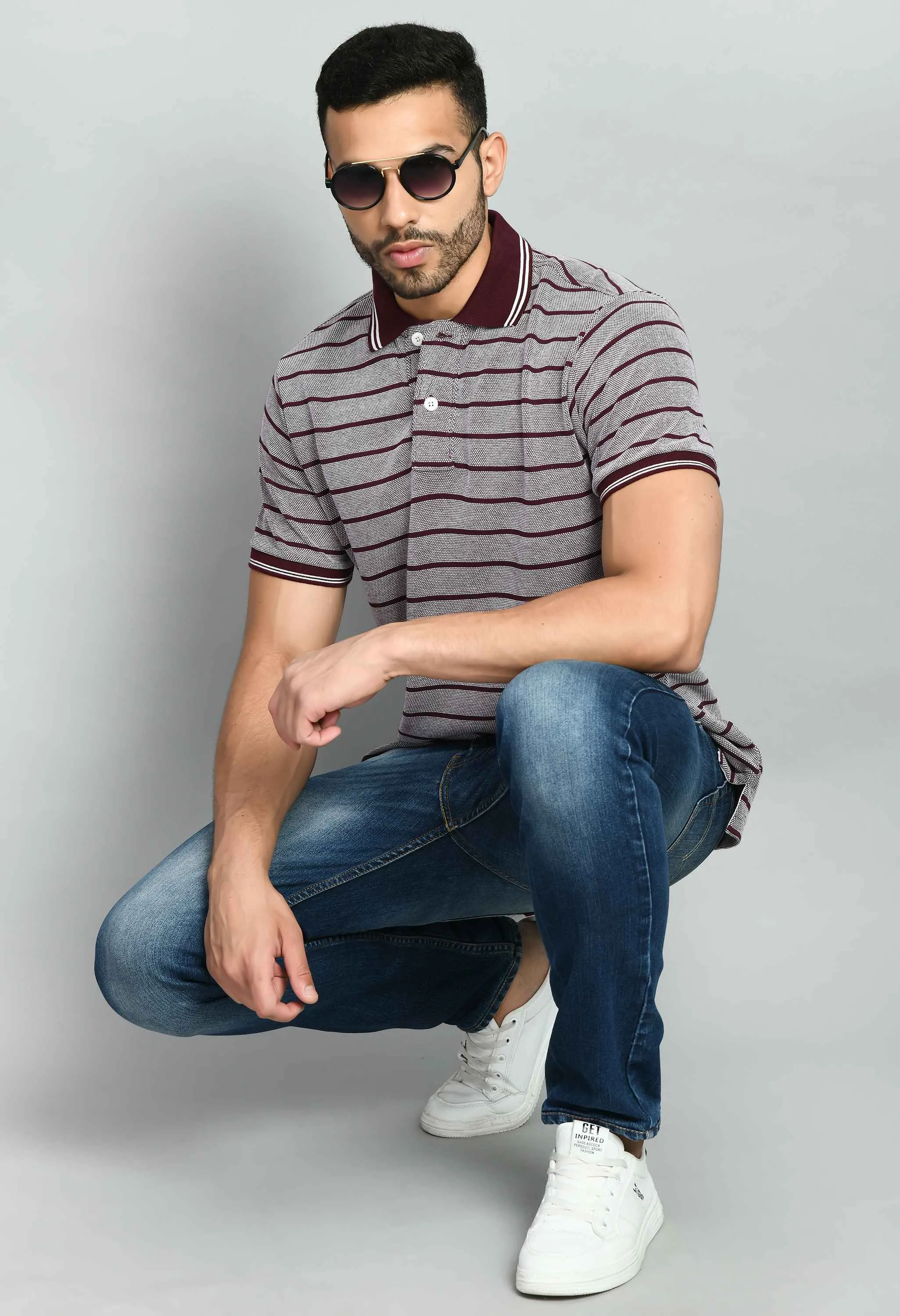 Men's Striped Maroon Polo Tees