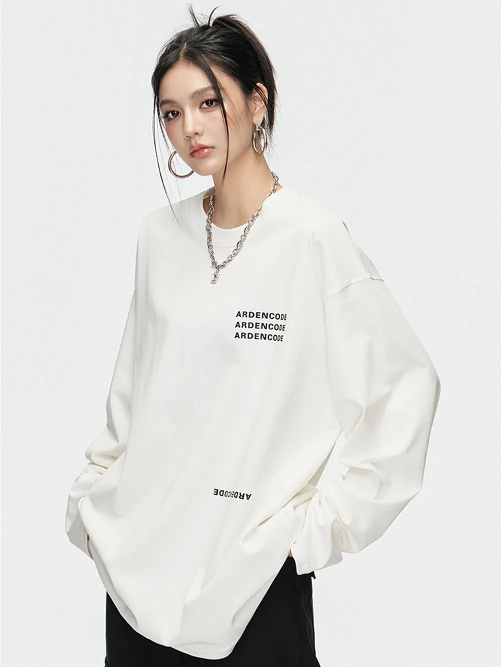 MUKTANK × ARDENCODE Unisex Large Loose Printed Cotton Long Sleeve T-Shirt