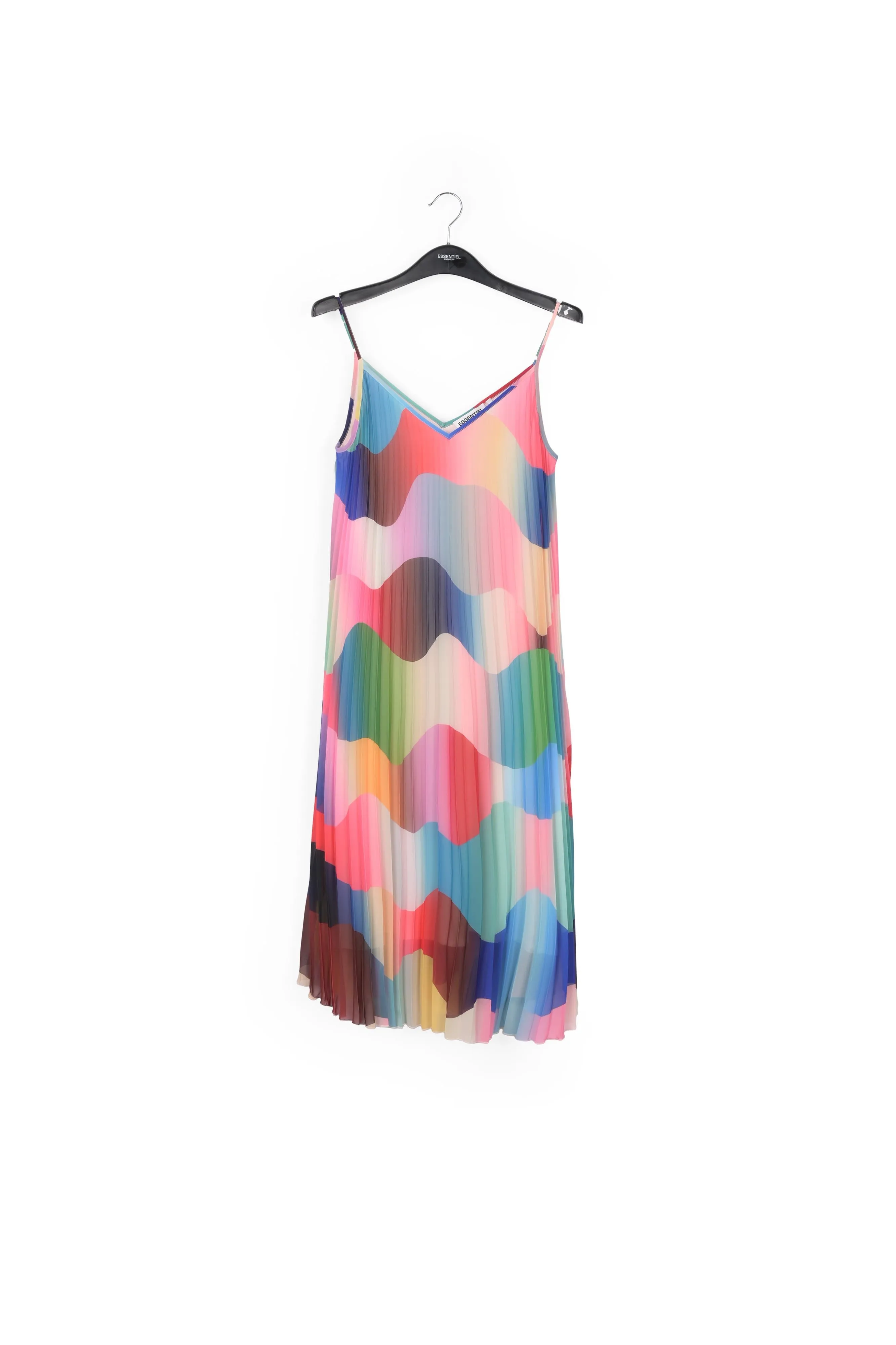 Multicolor graphic print plissé slip dress