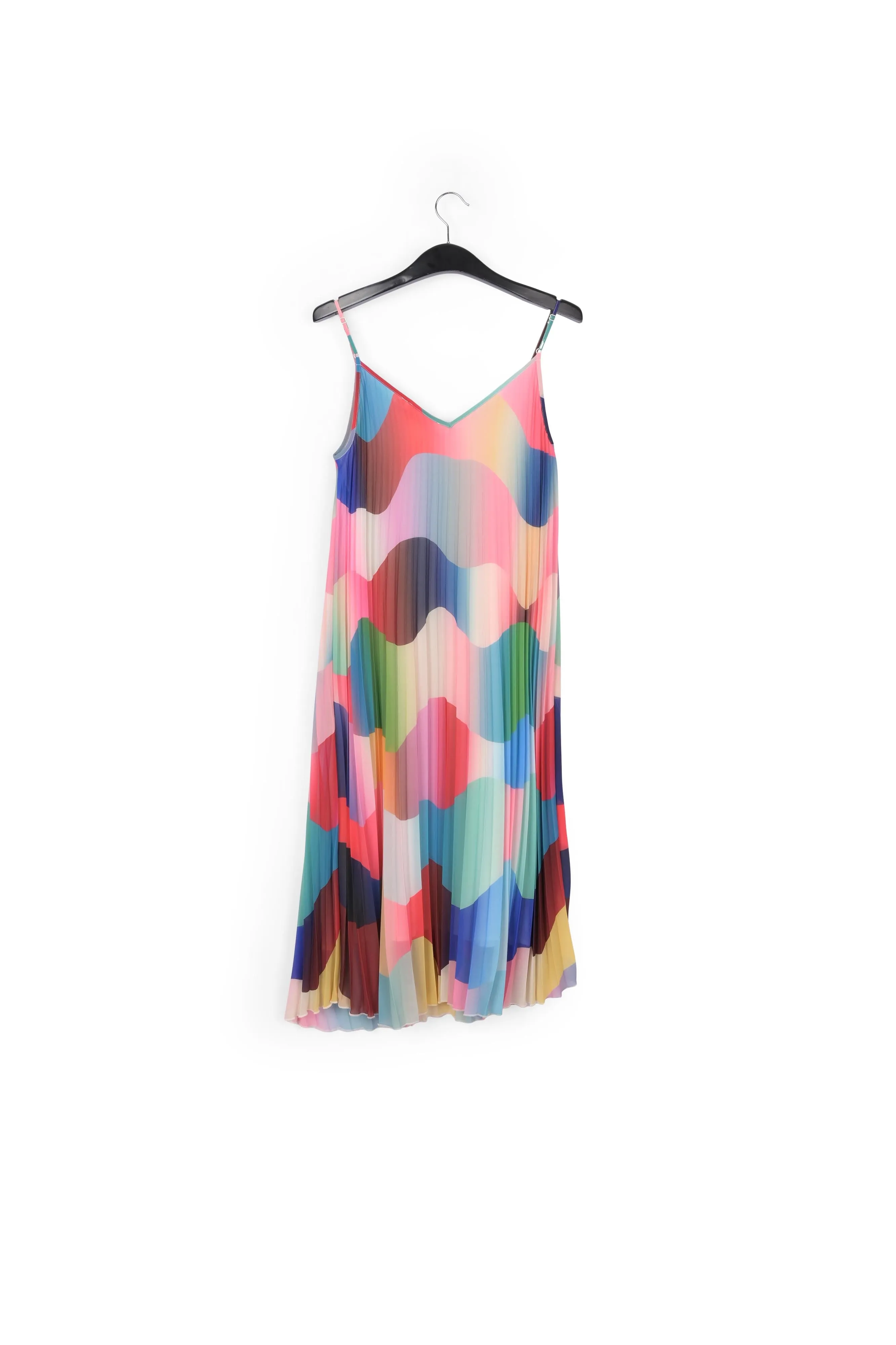 Multicolor graphic print plissé slip dress