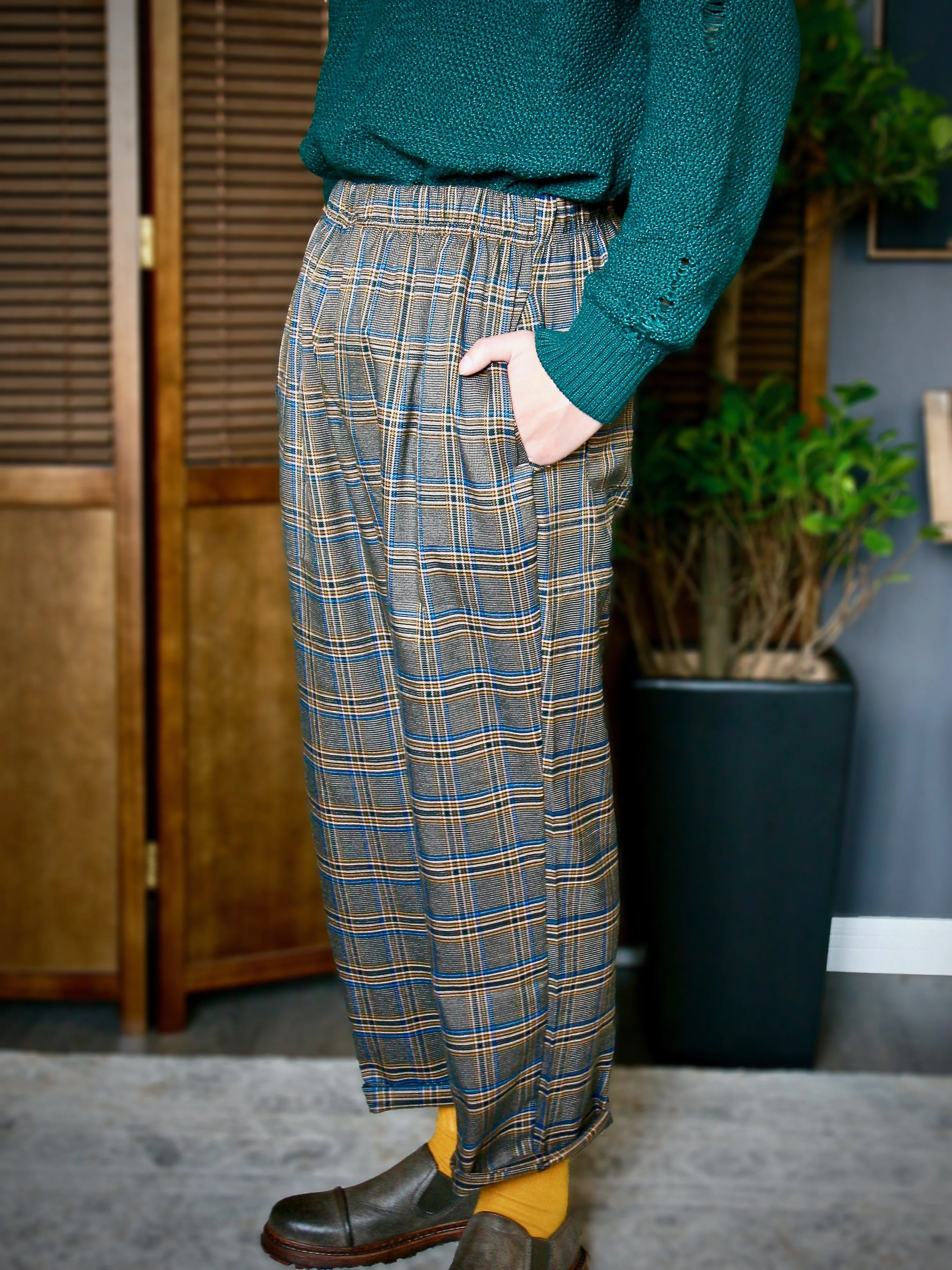 MultiColoured Checked Elastic Waistband Trousers