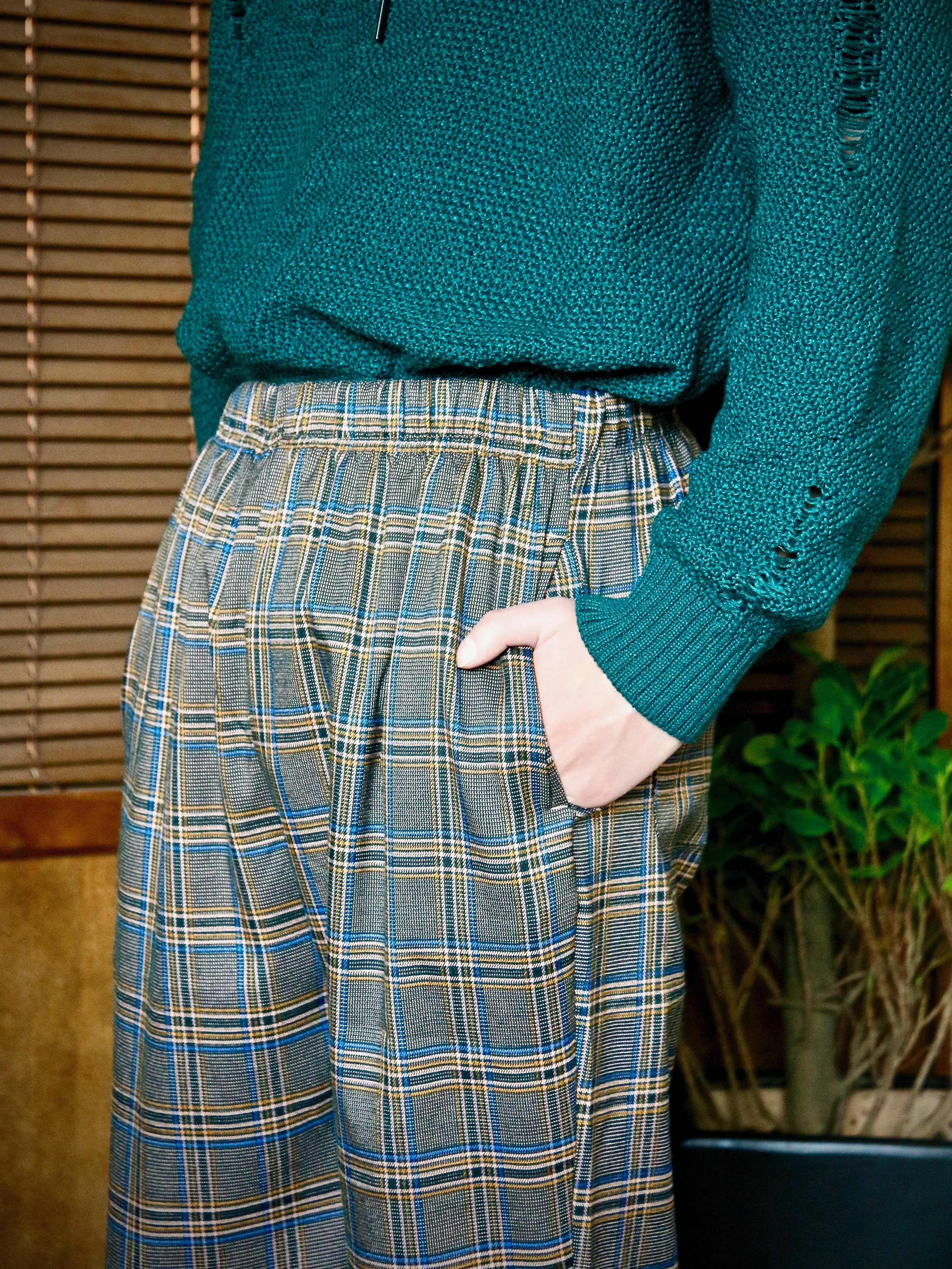 MultiColoured Checked Elastic Waistband Trousers