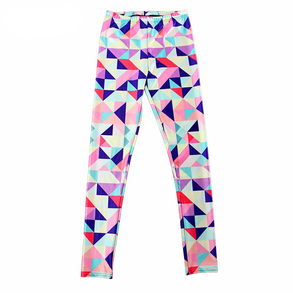 Neon Nation Multi Color Geometrical Square 3D Print Pattern Leggings Pants