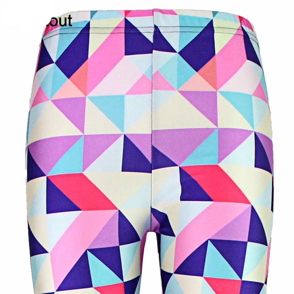 Neon Nation Multi Color Geometrical Square 3D Print Pattern Leggings Pants