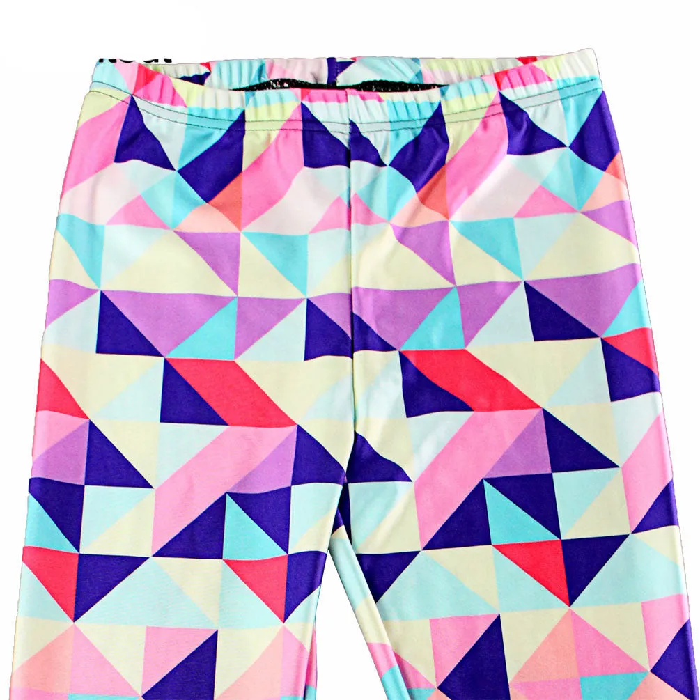 Neon Nation Multi Color Geometrical Square 3D Print Pattern Leggings Pants