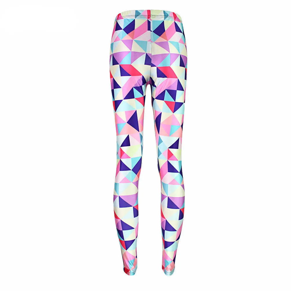 Neon Nation Multi Color Geometrical Square 3D Print Pattern Leggings Pants