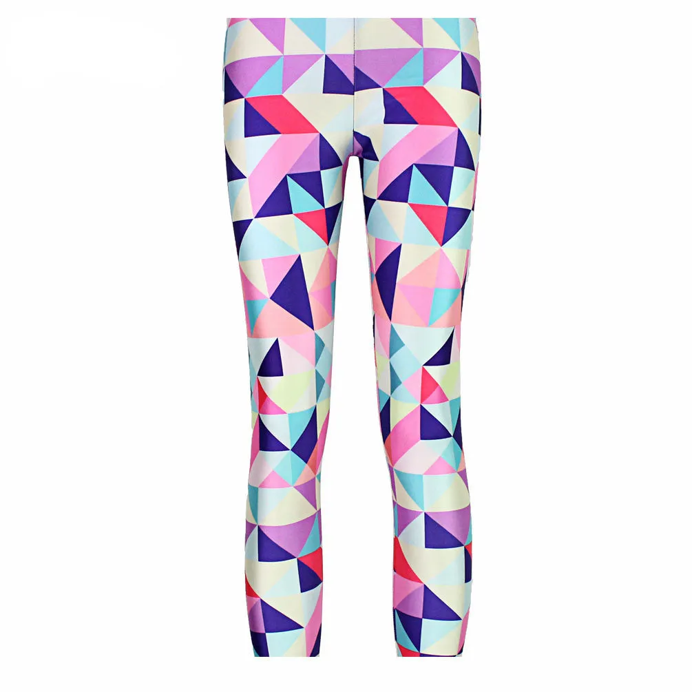 Neon Nation Multi Color Geometrical Square 3D Print Pattern Leggings Pants