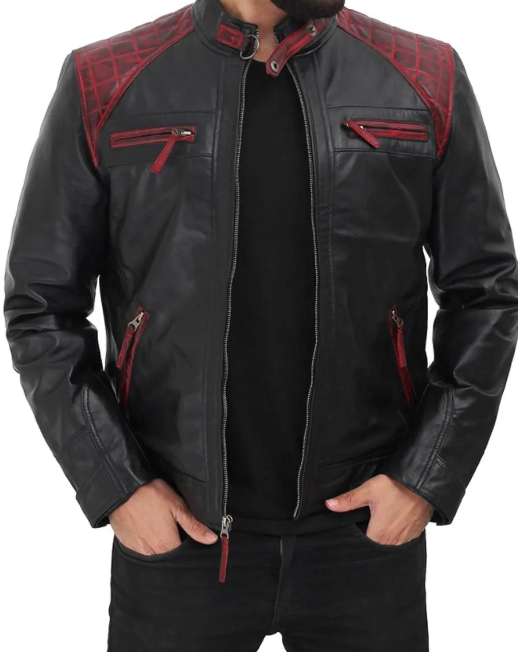 New Distressed Style Genuine Sheep Leather Jacket With Black