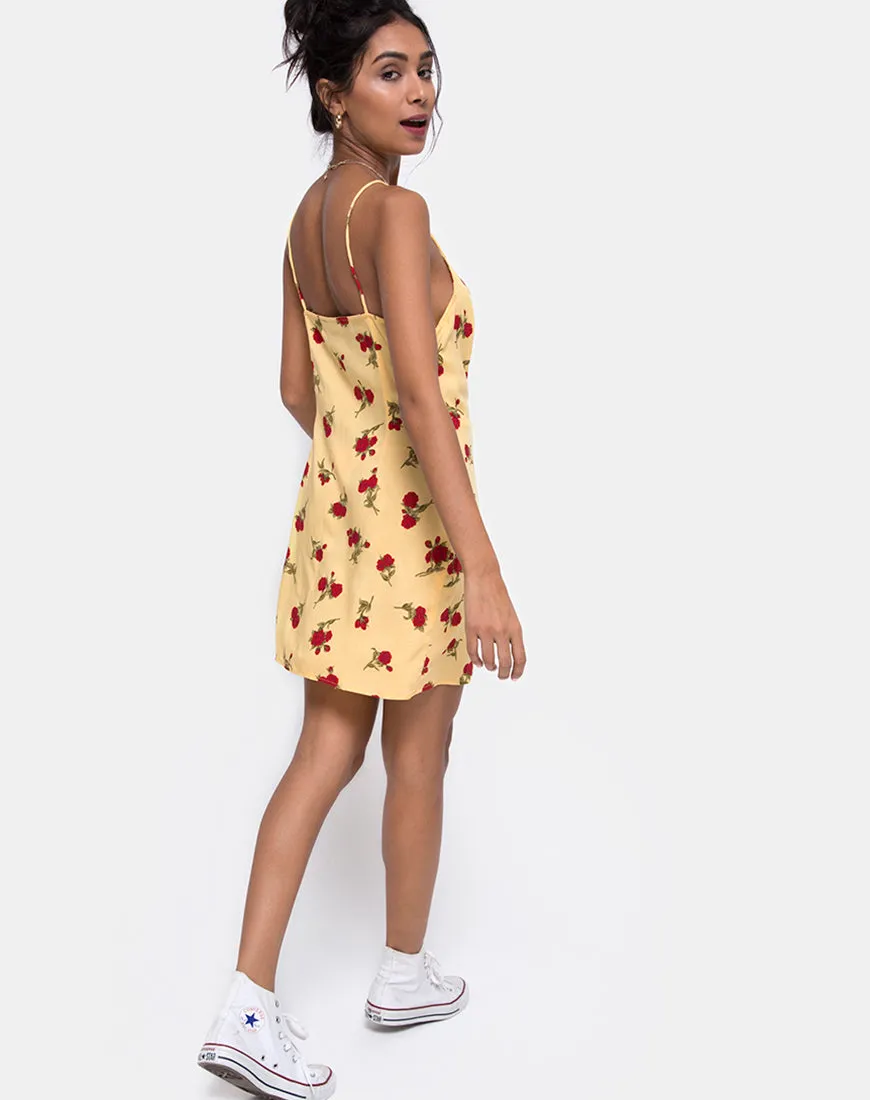 Novia Slip Dress in Falling Rose Yellow