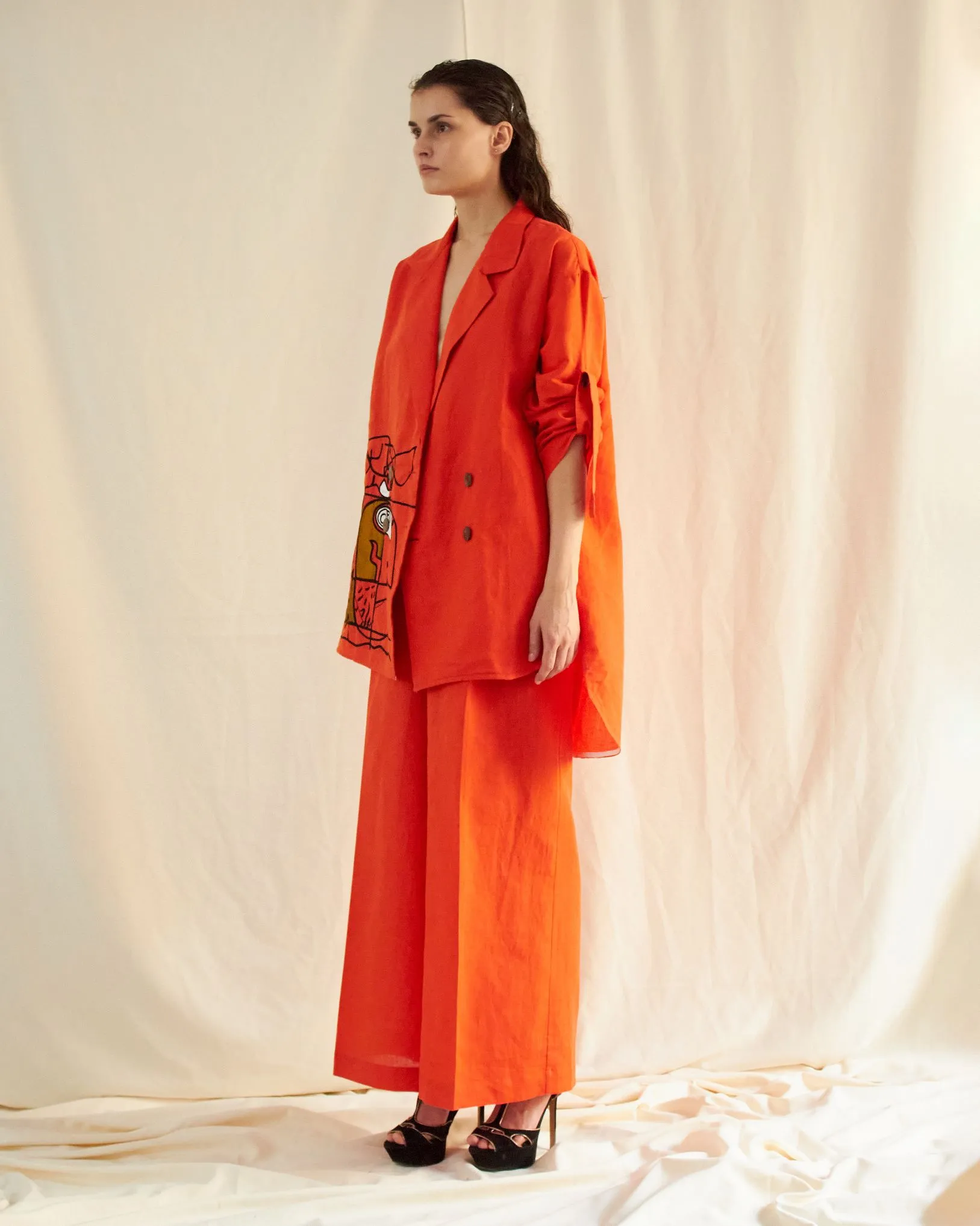 ORANGE LINEN FACE OVERSIZED CO-ORD SET