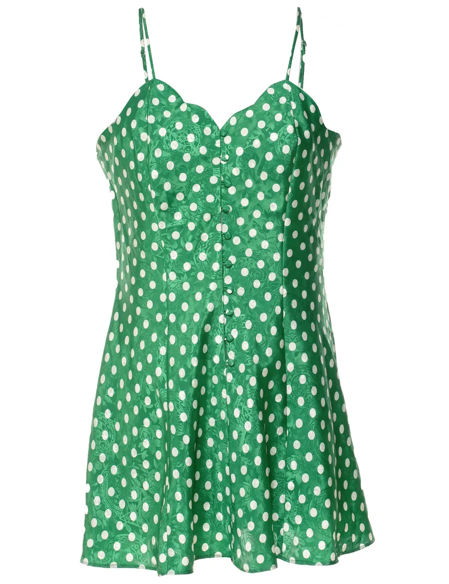 Polka Dot Design Green & Off-White Victoria's Secret Slip Dress - L