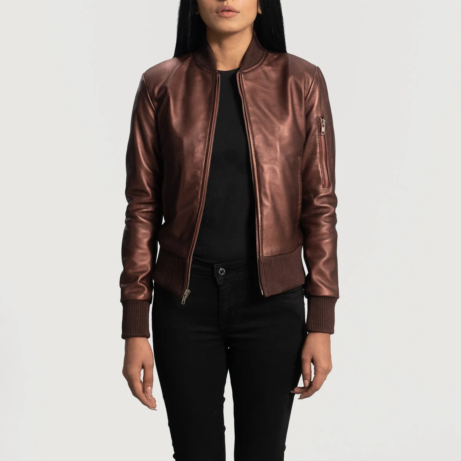 Reida Maroon Leather Bomber Jacket