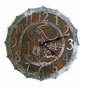 Roping Cowboy 12" Round Metal Wall Clock