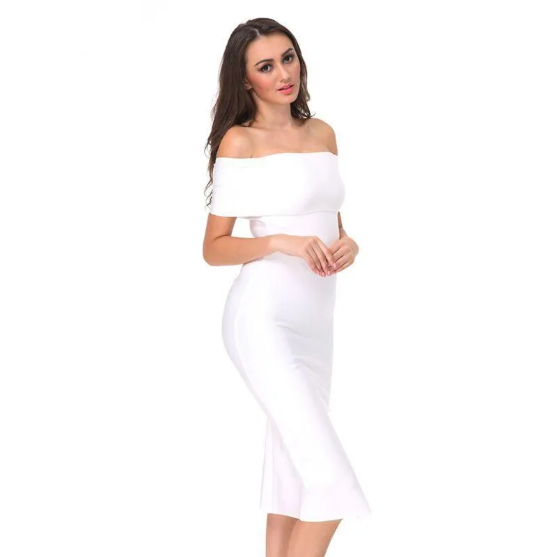 Runway Off Shoulder Midi Bodycon Dress