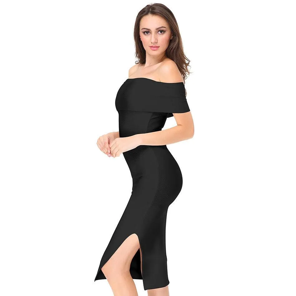 Runway Off Shoulder Midi Bodycon Dress